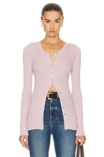 ENZA COSTA Silk Rib Fitted Long Sleeve Cardigan Pink Clay S $195 E1