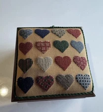Vintage Wooden Footstool / Needlepoint Heart Cushion Top