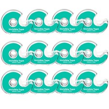 12 Rolls Invisible Tape w/Dispenser 3/4" x 1000" Frosted Writable Clear Refills
