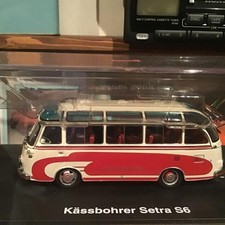 Kässbohrer Setra S6 miniature car, red and white, made by Schuco