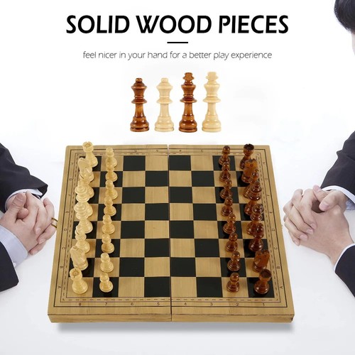 Wooden Chess, Checker, and Backgammon 3 in 1 Board Game Set,Classic Traditional - Picture 2 of 6