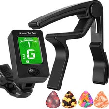 Guitar Capo with Tuner Clip-On Tuner Guitar Accessoriesor for Acoustic Electr...