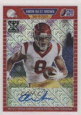 2021 Leaf Pro Set Metal 1989 Red Mojo 18/35 Amon-Ra St Brown Rookie Auto RC yn4