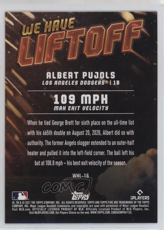 2021 Topps Fire We Have Liftoff Albert Pujols #WHL-16 - Image 2 of 3