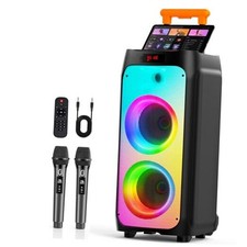Karaoke Machine with 2 Wireless Microphones, Big Bluetooth Party Speaker with