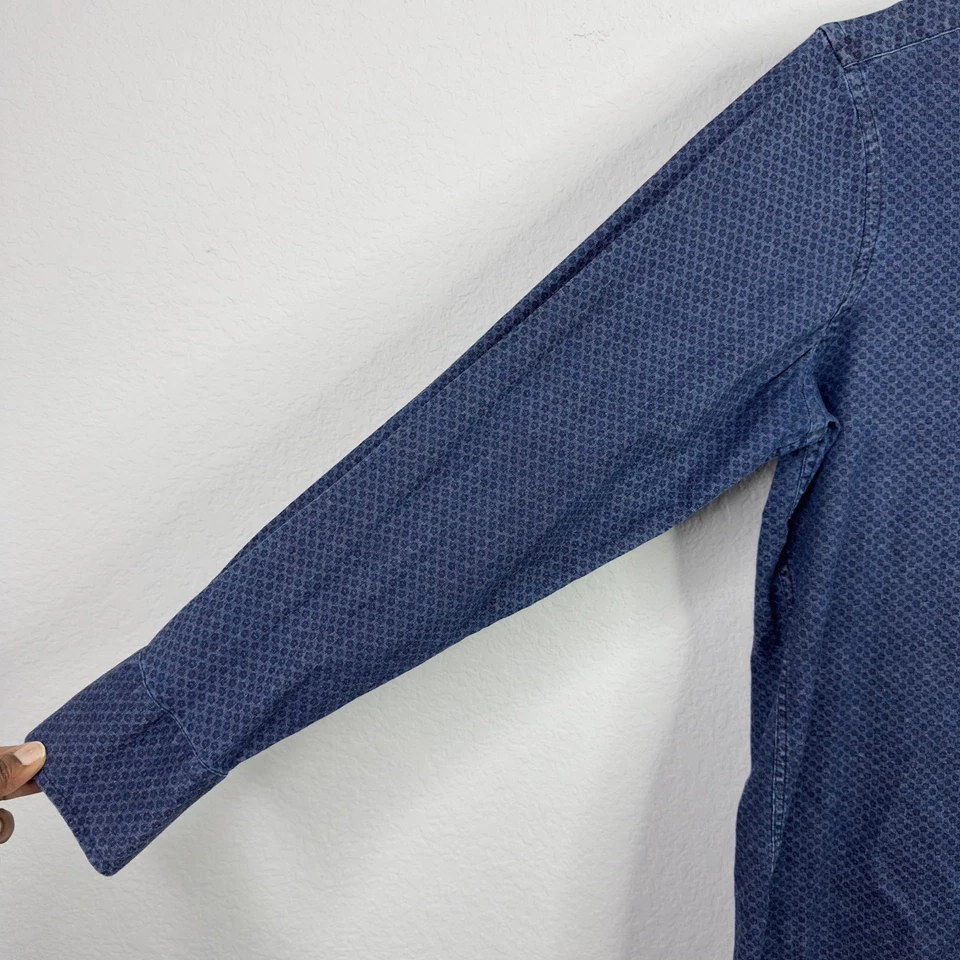 Camisa Michael Bastian Hombre L 16 32/33 Borde Azul Estampado Botón Informal Geométrica Foto 3 de 4