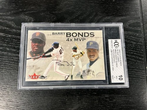 2002 Fleer Barry Bonds Auto 141/2001 4-X MVP Jumbo Card BCCG 10