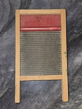 Vintage Wolverine Supply metal and wood Toy Washboard scrubber Made in USA