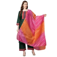 GoSriKi Women's Cotton Straight Kurta with Palazzo & Dupatta (KPZD-COT-10097-...