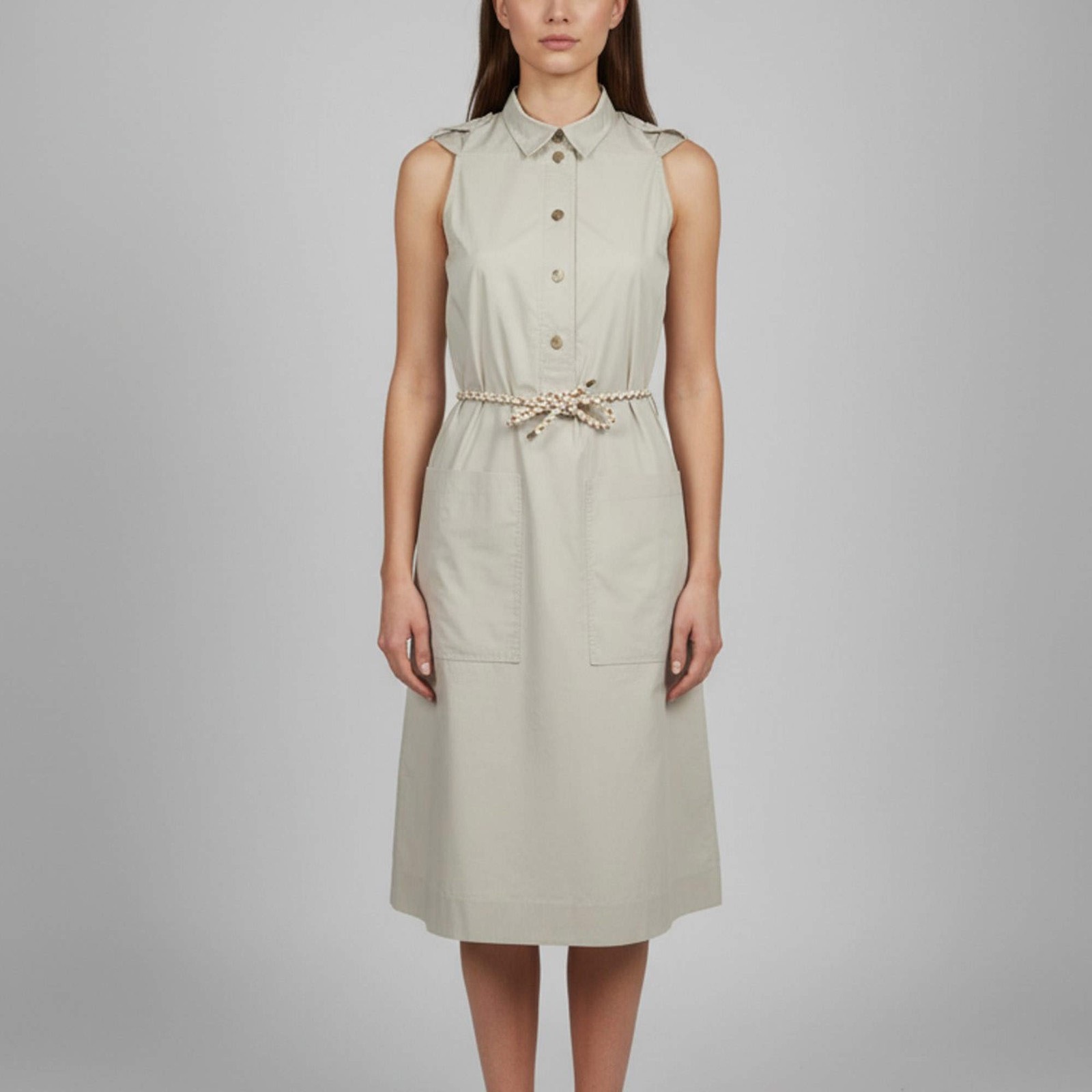 Hermes Grey Cotton Belted Sleeveless Shirt Dress S