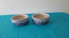 2 ANCIENS CACHE POTS CERAMIQUE VIDE POCHE CHINOIS BLANC BLEU VINTAGE JARDINIERE