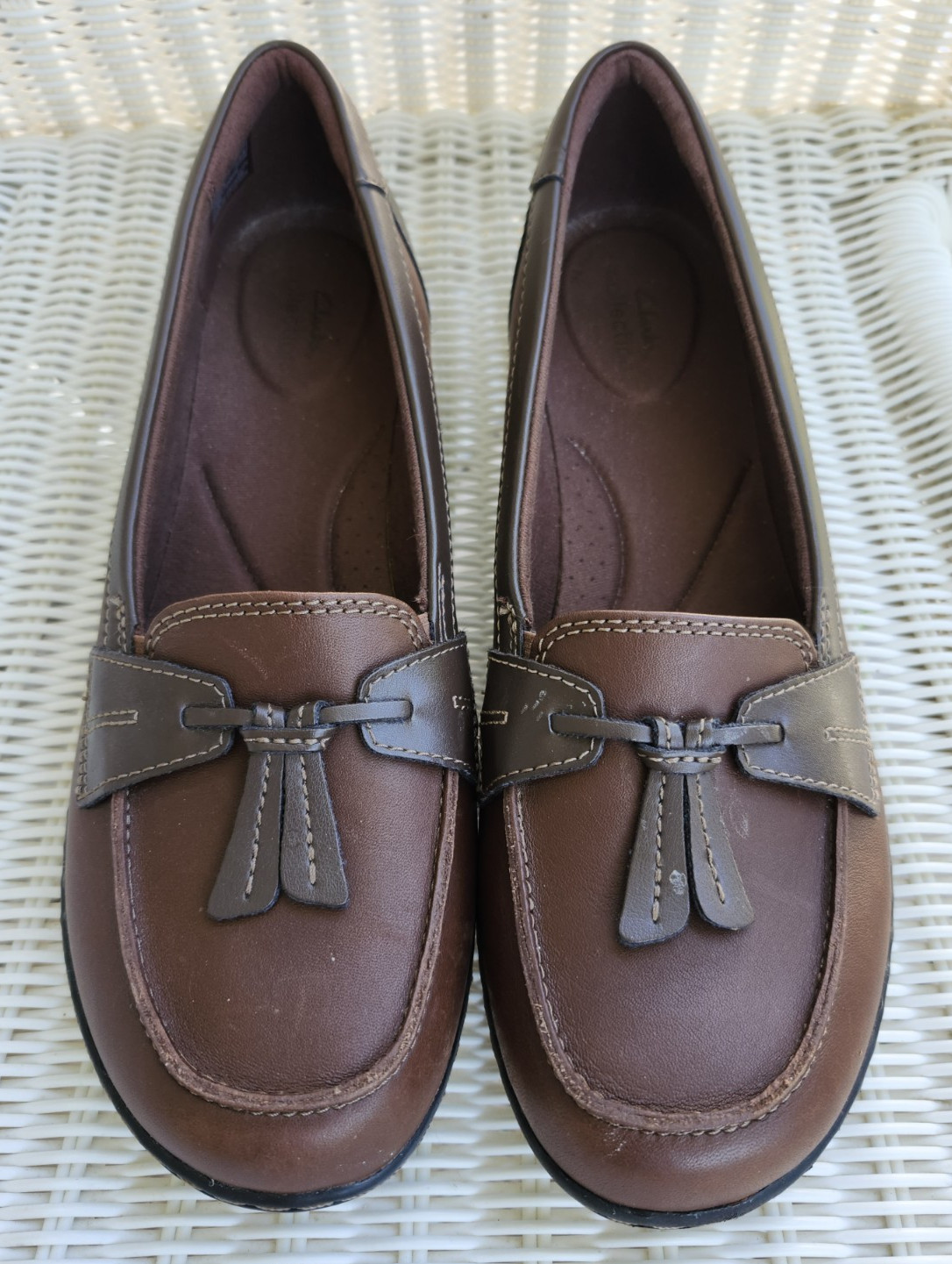Clarks Womens Ashland Bubble Loafers Brown Leather Slip On Tassel Size 9.5 M