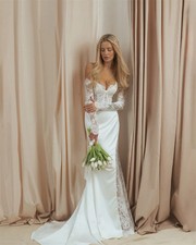 Customized White Side High Split Wedding Dresses Off the Shoulder Sleeveless NEW