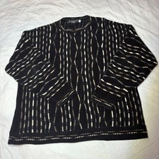 Protege Collection Mens 2X Black Multi Color Striped Knit Sweater Made in USA