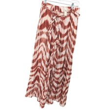 Banana Republic Wide Leg Linen Pants Women 0 Rust Ikat Tie Waist Casual Coastal