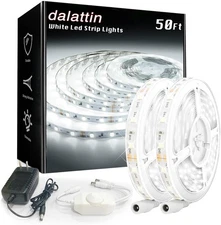 White LED Strip Lights 50ft Dimmable Bright 24V Led Light Strip 6500K Daylight W
