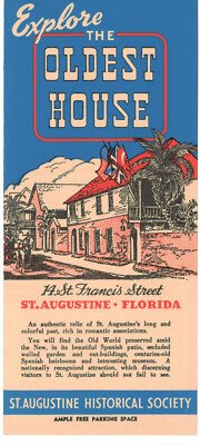 Vintage Brochure ''THE OLDEST HOUSE'' ST. AUGUSTINE FL  Tourist Attraction MAP