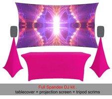 FUSHIA PINK Spandex Full dj kit . tablecloth + tripod scrims + projection screen