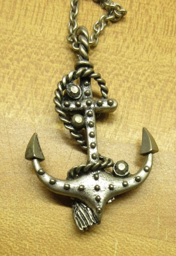 32" AMERICAN EAGLE silver tone clear RHINESTONE BOAT ANCHOR NAUTICAL Necklace - Picture 4 of 7