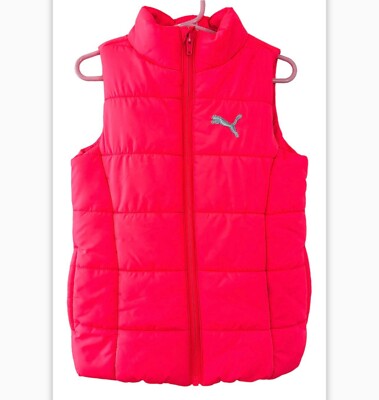 Puma Hot Pink Quilted Puffer Vest Full Zip Girls Size Xxs 3-4 Y     Barbie Pink