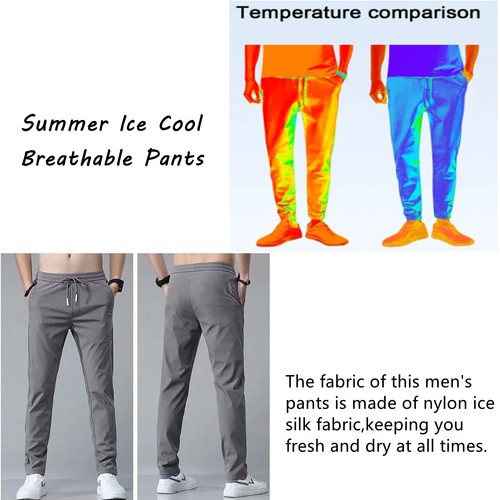 Men's Stretch Pants Fast Dry Ice Cool Breathable Running Drawstring Sweatpants - Picture 6 of 11