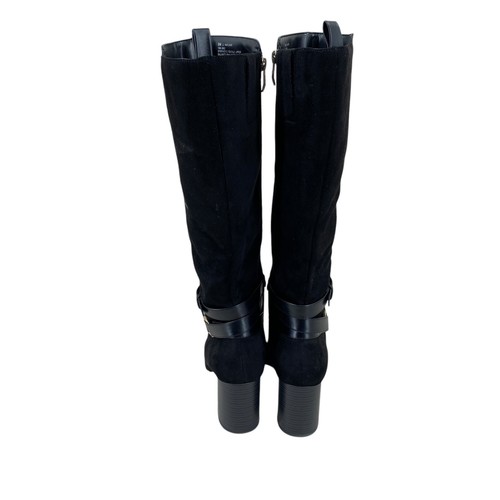 Liz Claiborne LC Hayland Boots Black Faux Suede Zip Knee High Block Heel - Picture 4 of 11