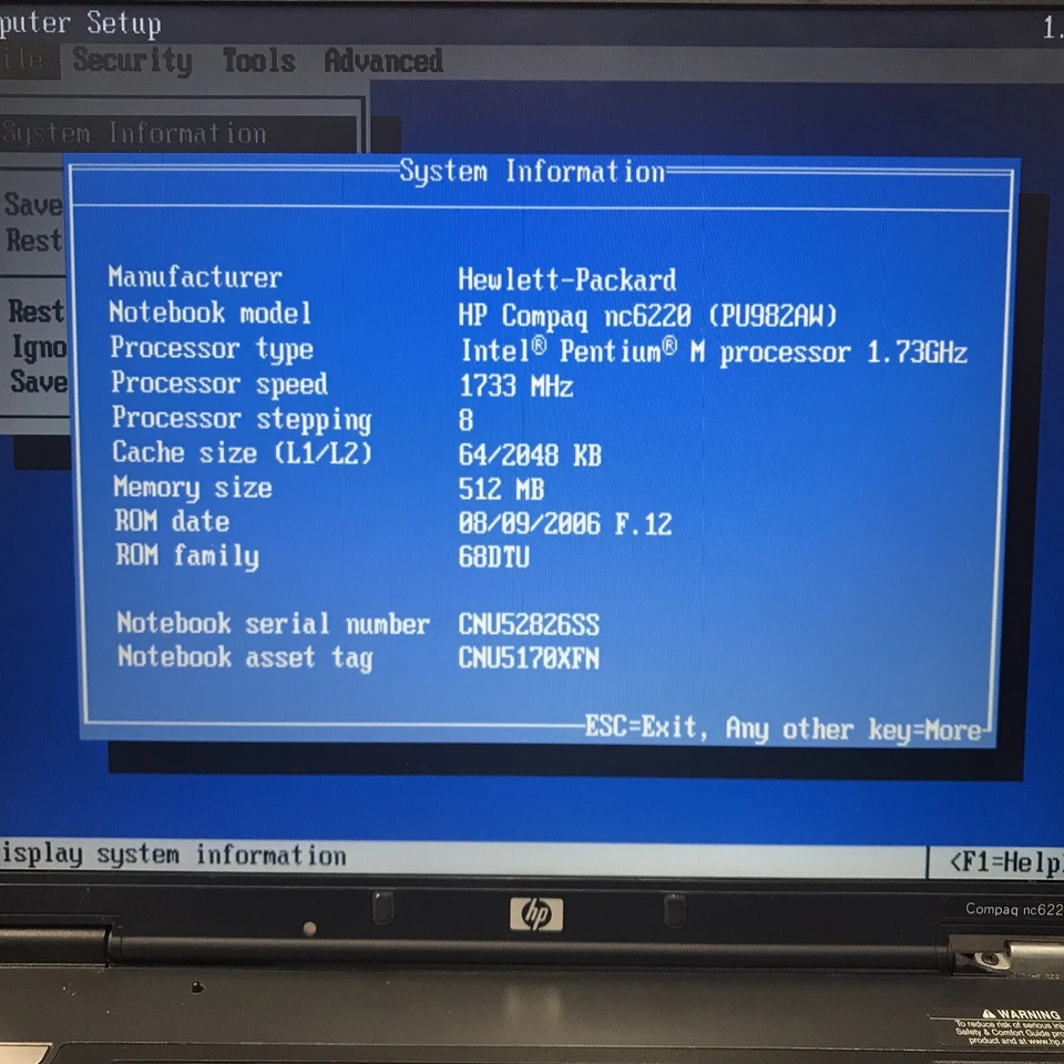 Hp Compaq nc6220 14.1" Laptop Pentium 512MB RAM 40GB HDD Boots/Bios No OS H3247 - Image 2 of 4