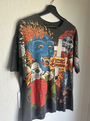 Ozzy Ozbourne 1992 Vintage All Over Print Tattoo Band T