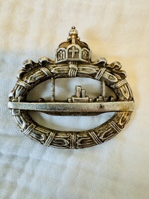 Early 20th Century Crowned Naval Badge with U Submarine Boat  - Historical WW1