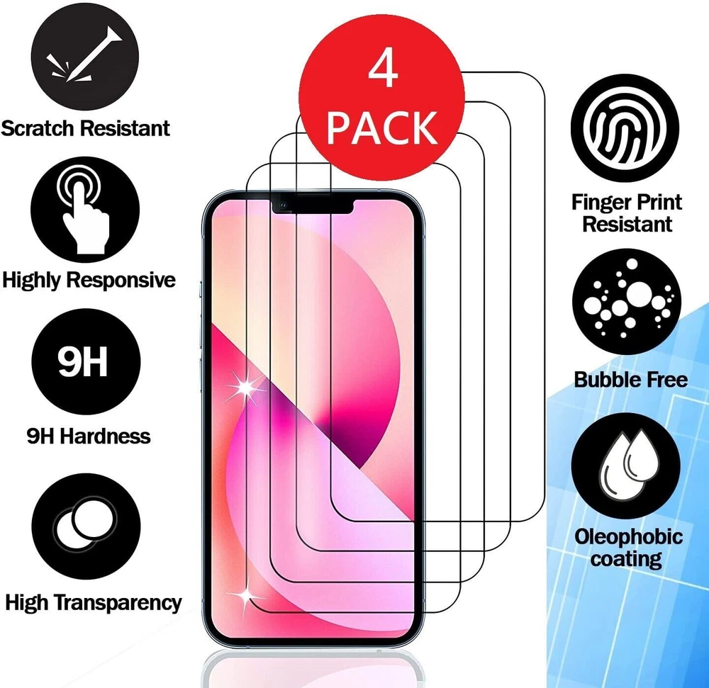 Phone Case Silicone Gel Soft Black Cover Tempered Glass Screen Protector Films