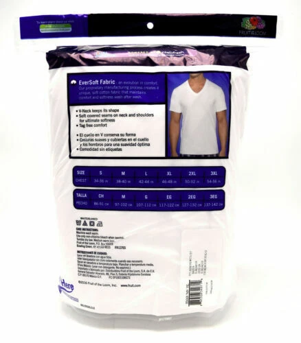 Camiseta Fruit of the Loom® Big masculina gola V pacote com 5 GG "100% algodão e sem etiqueta" - Imagem 2 de 4