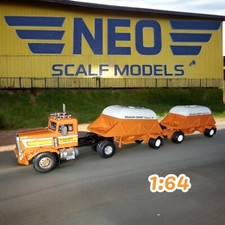 PETERBILT 281 SBFA Needle Nose + Dump Trailers - 1971 - orange - NEO 1:64