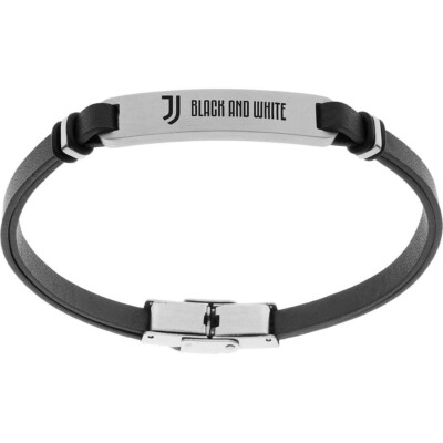 Armband Juventus Football Stahl Und Schwarzes Leder Mit Geschrieben Black White