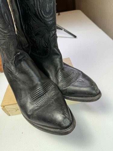 Lucchese Black Western Classic Ranch Hand Boots Vintage 10.5 D Made in USA - Picture 11 of 12