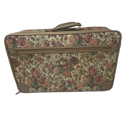 Jordache Floral Tapestry Small Zip Suitcase Excellent Vintage 80s