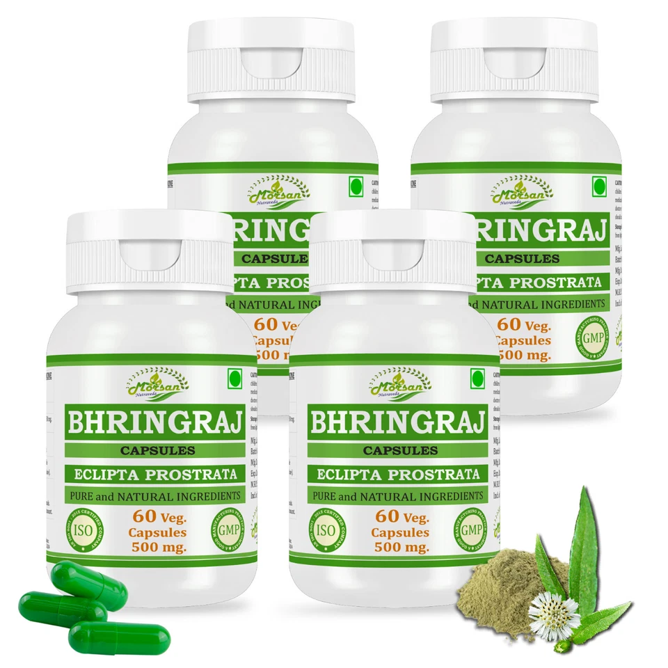 Cápsulas herbales Bhringraj para el crecimiento del cabello, la salud del cuero cabelludo y el apoyo natural del hígado Foto 3 de 3