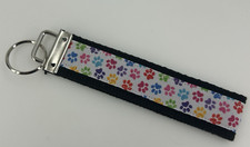 Paw Print Wristlet Keychain Bright Multicolor Key Ring Pet Lover Cat Dogs