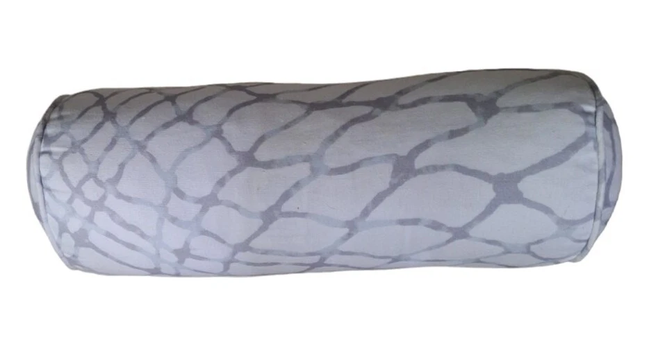 Kravet White and Gray Bolster Pillows 25" by 9 " Down Filled  (2) Chic Trendy - Image 4 of 4