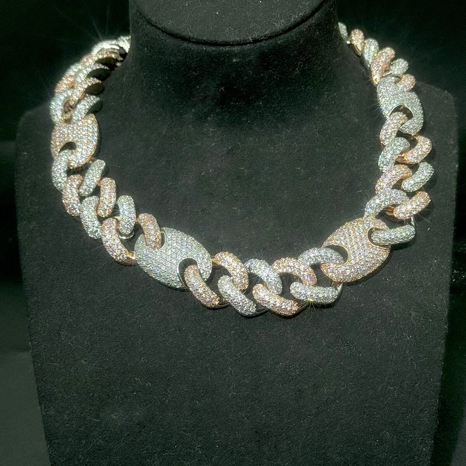 5AAA+ CZ Ice Out Hop Hip Bling Two Tone Cuban Link Chain 14k Real Gold Plated - Image 2 of 4