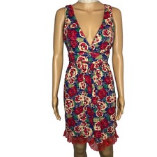 Large Twenty One Fit And Flare Dress Floral Organza Sleeveless Deep V-Neck Lace