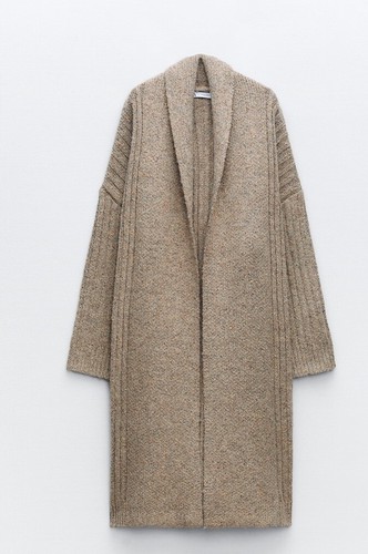 ZARA WOMEN NEW RIBBED KNIT COAT SIZE L S REF. BEIGE | 5536/158 - Picture 3 of 10