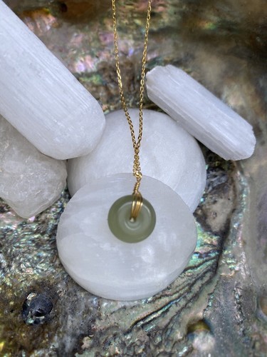 Natural Green Jade Sterling Silver Necklace 14K Gold Plated | Handmade Necklace - Picture 3 of 8