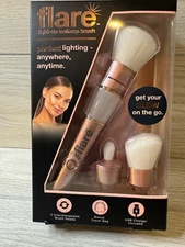 Flare Light-up Makeup Brush Rechargeable Heads Rose Gold /Travel Bag USB Charger