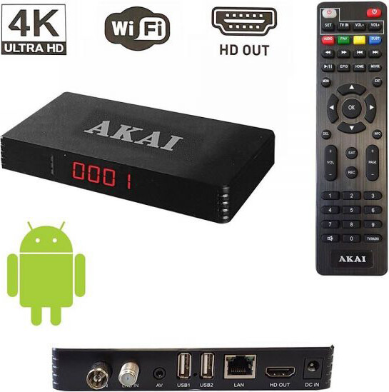 Akai Decoder Digitale Terrestre DVB-T2 Android TV Box USB LAN Nero AKDVBTBOXSMAR
