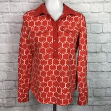 Talbots Women's Small Top Orange Collared Long Sleeve Polo