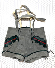 Vintage German Lederhosen Green Grey Suede Leather Adjustable Pockets Child 7