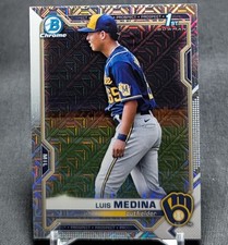 Luis Medina 1st Mojo Refractor Rookie 2021 Bowman Chrome Card #BCP-202 Brewers. rookie card picture