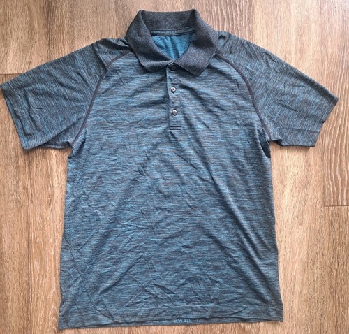 Men's Size Medium Lululemon Metal Vent Tech Polo Shirt Heathered Blue SS