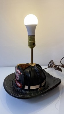 Rare Tuscany Studio Chalkware Lamp 1974 Firemen s Helmet Working