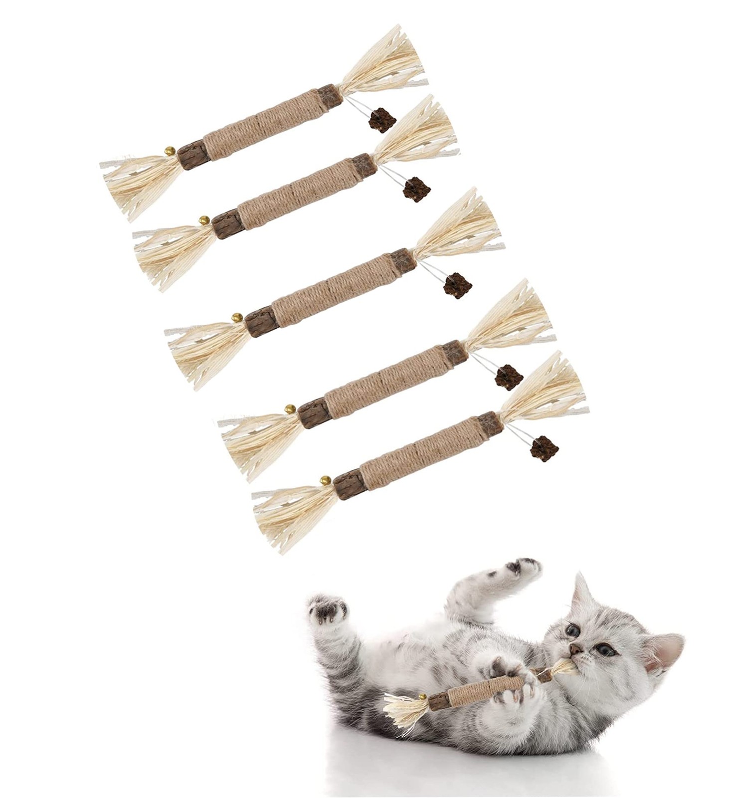Bâtons mâcher chat 5 pièces soin dentaire naturel herbe à chat bois matatabi anti tartre